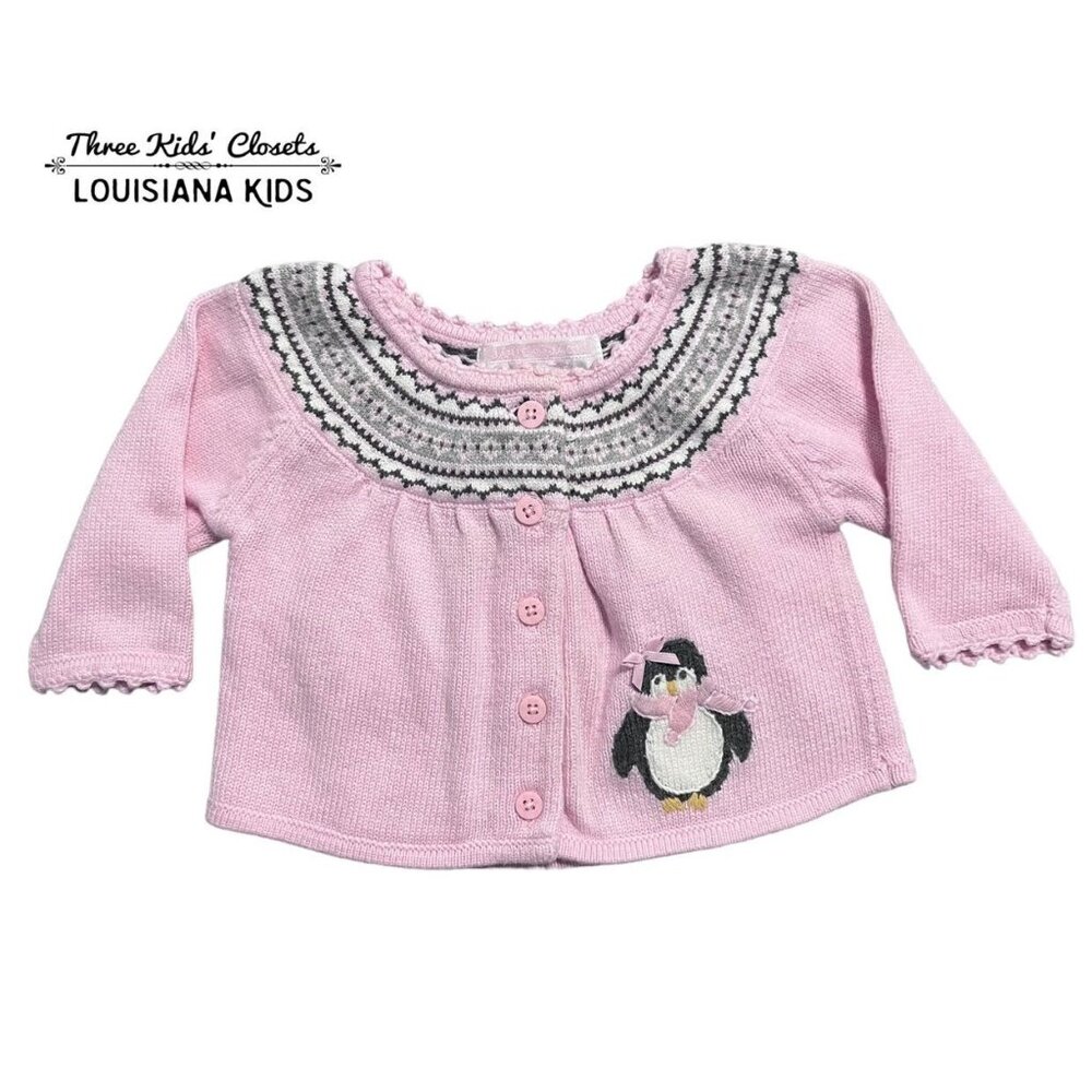 Janie & Jack 0-3m Pink Penguin Cardigan Sweater